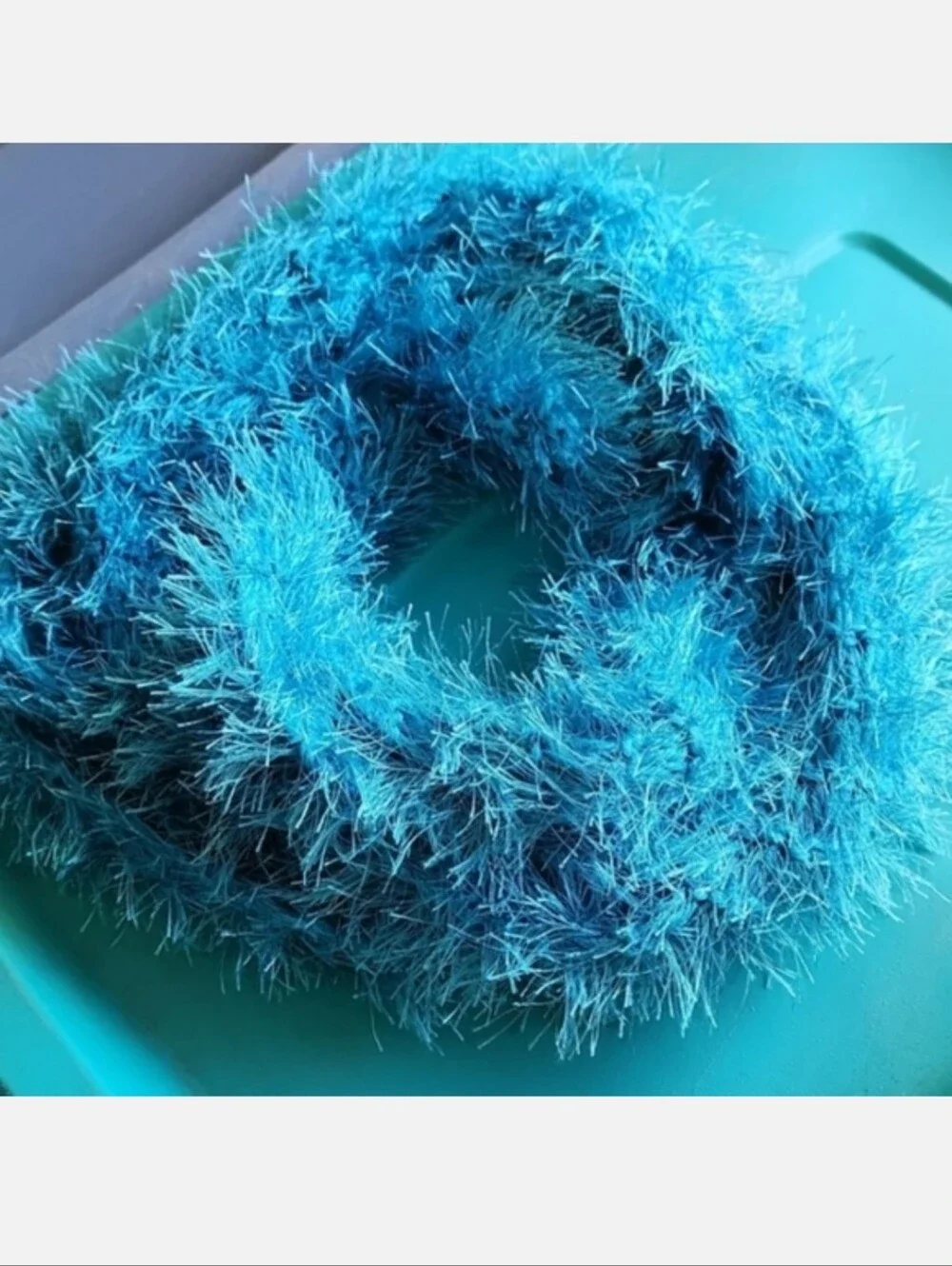 Blue Fluffy Knitted Crocheted Scarf